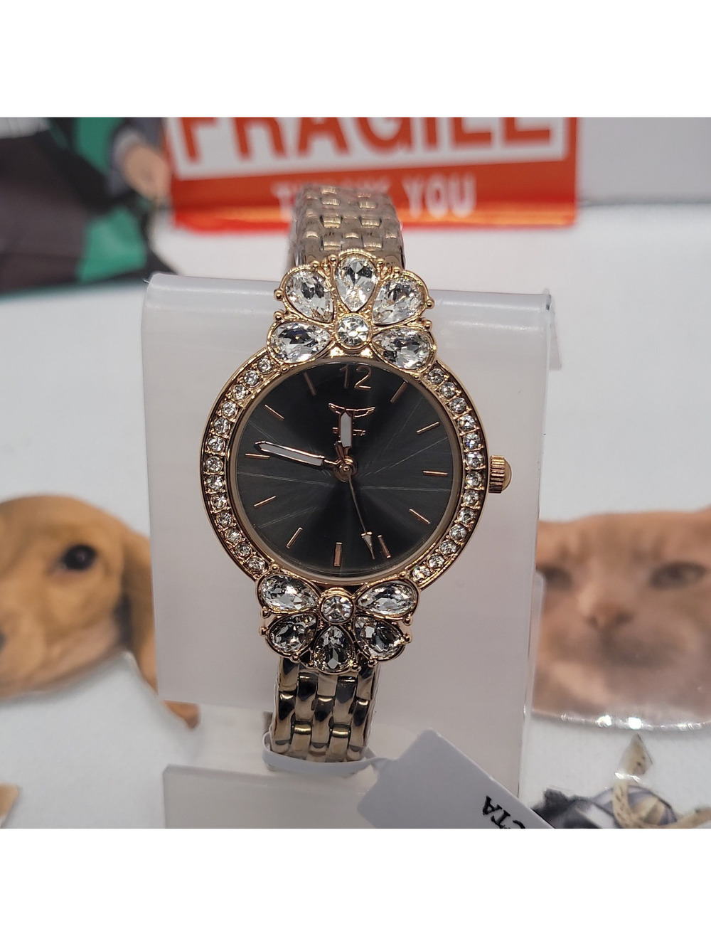 455 Invicta Wildflower Woman's Black Dial Gold And Christal Bezel